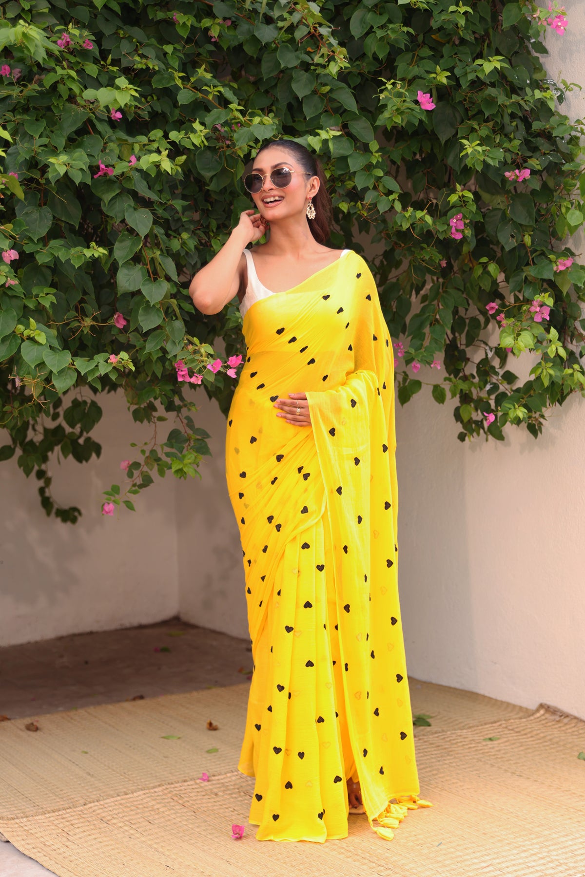 Yellow with black hearts