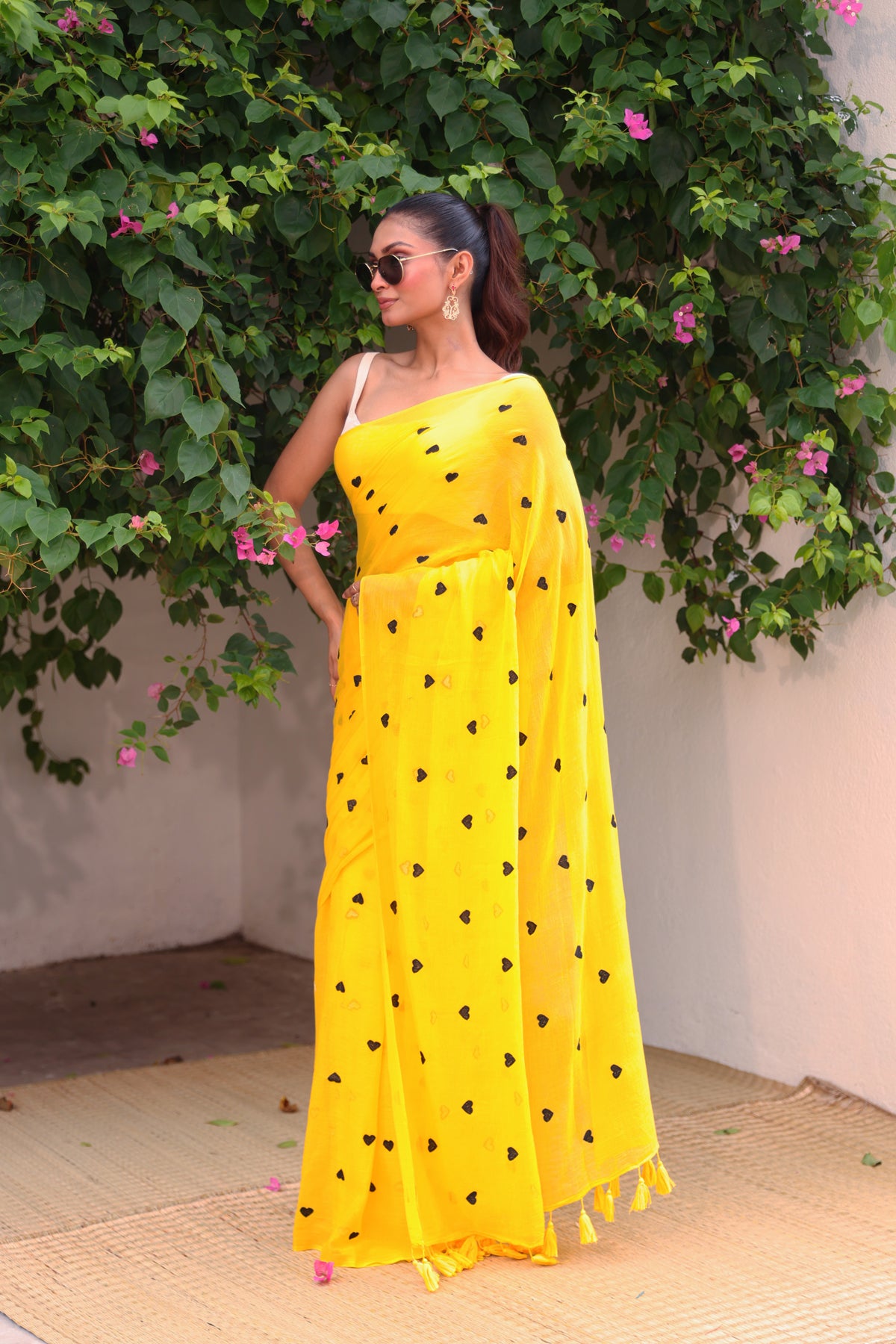 Yellow with black hearts