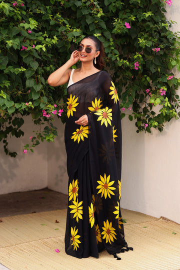 Black with sunflower hand paint