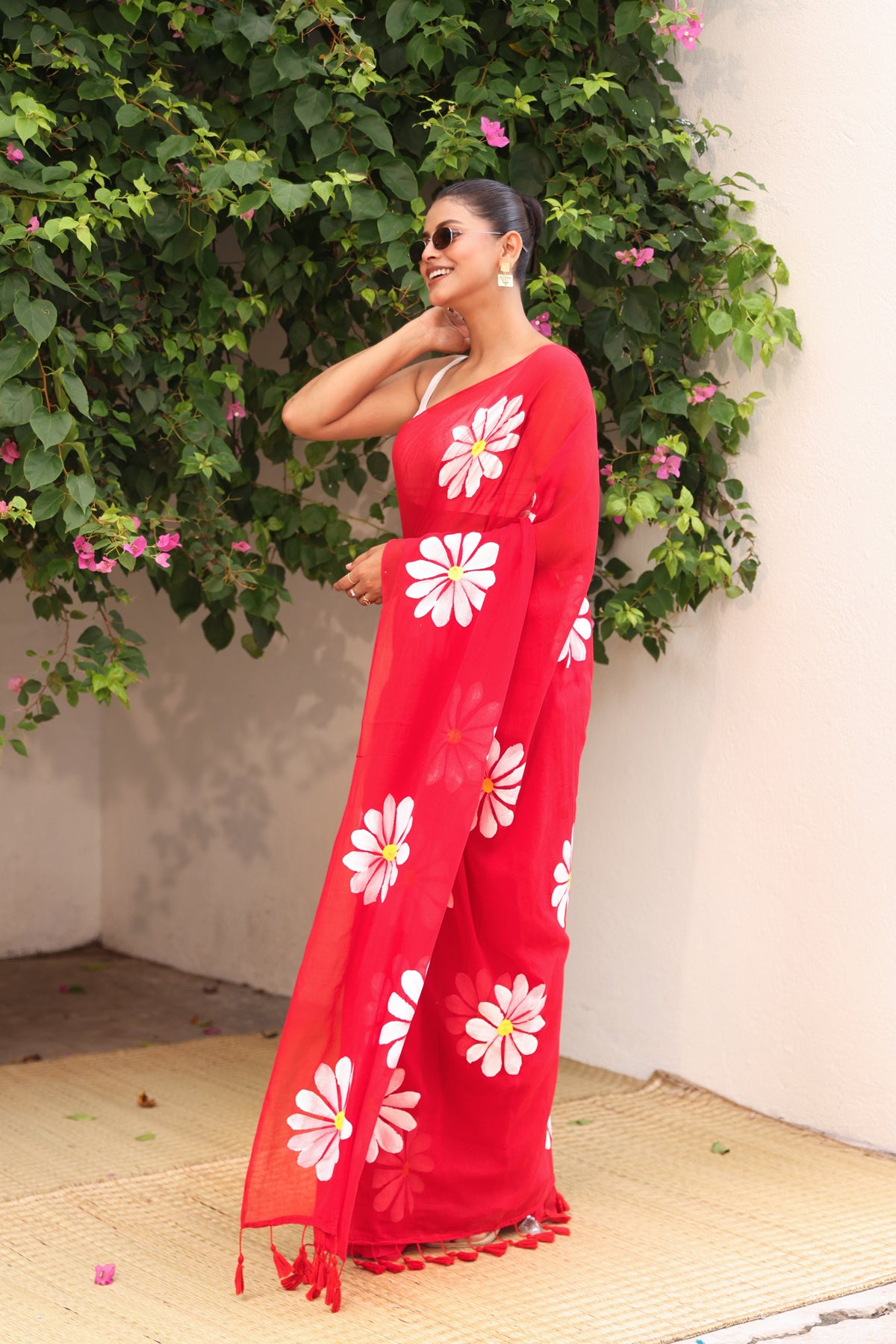 Red daisy hand painted