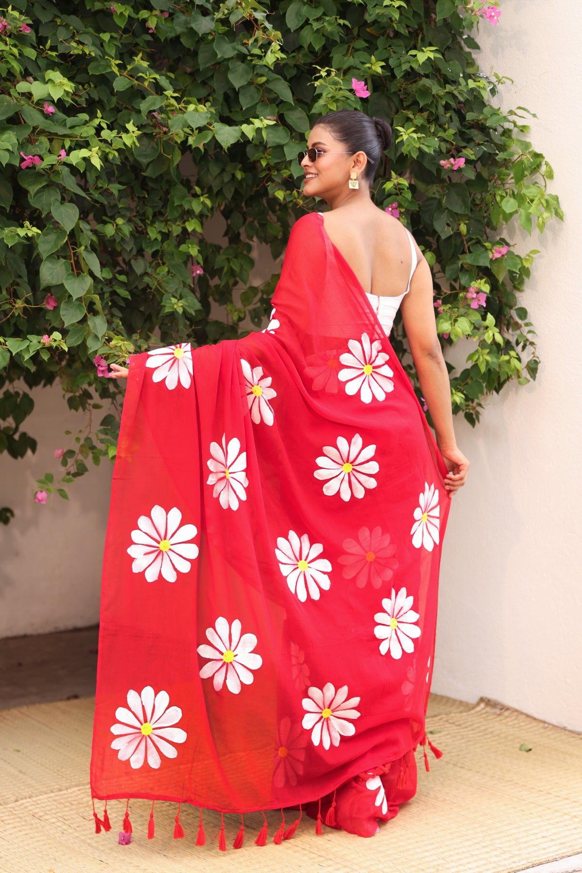 Red daisy hand painted