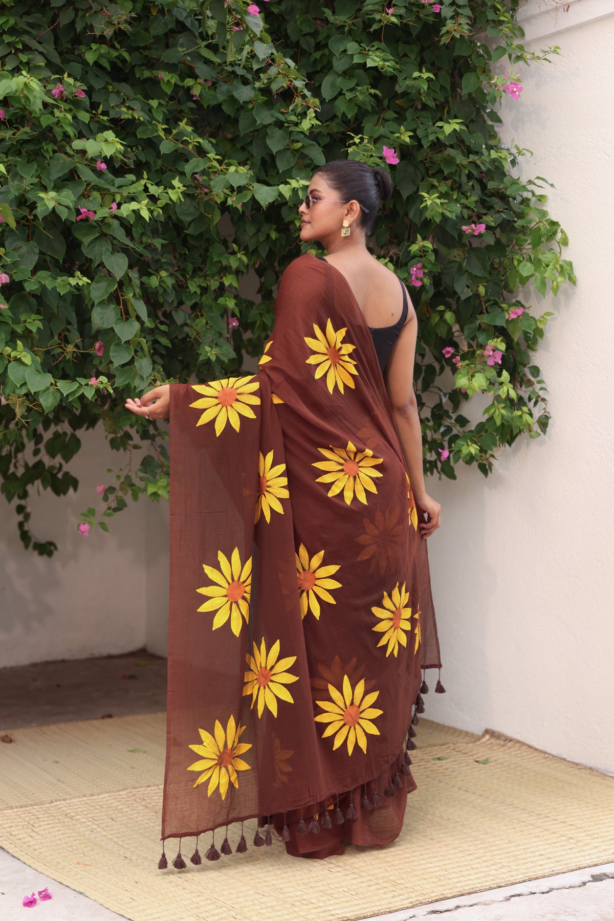 Brown with sunflower hand paint