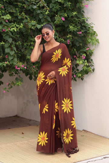 Brown with sunflower hand paint
