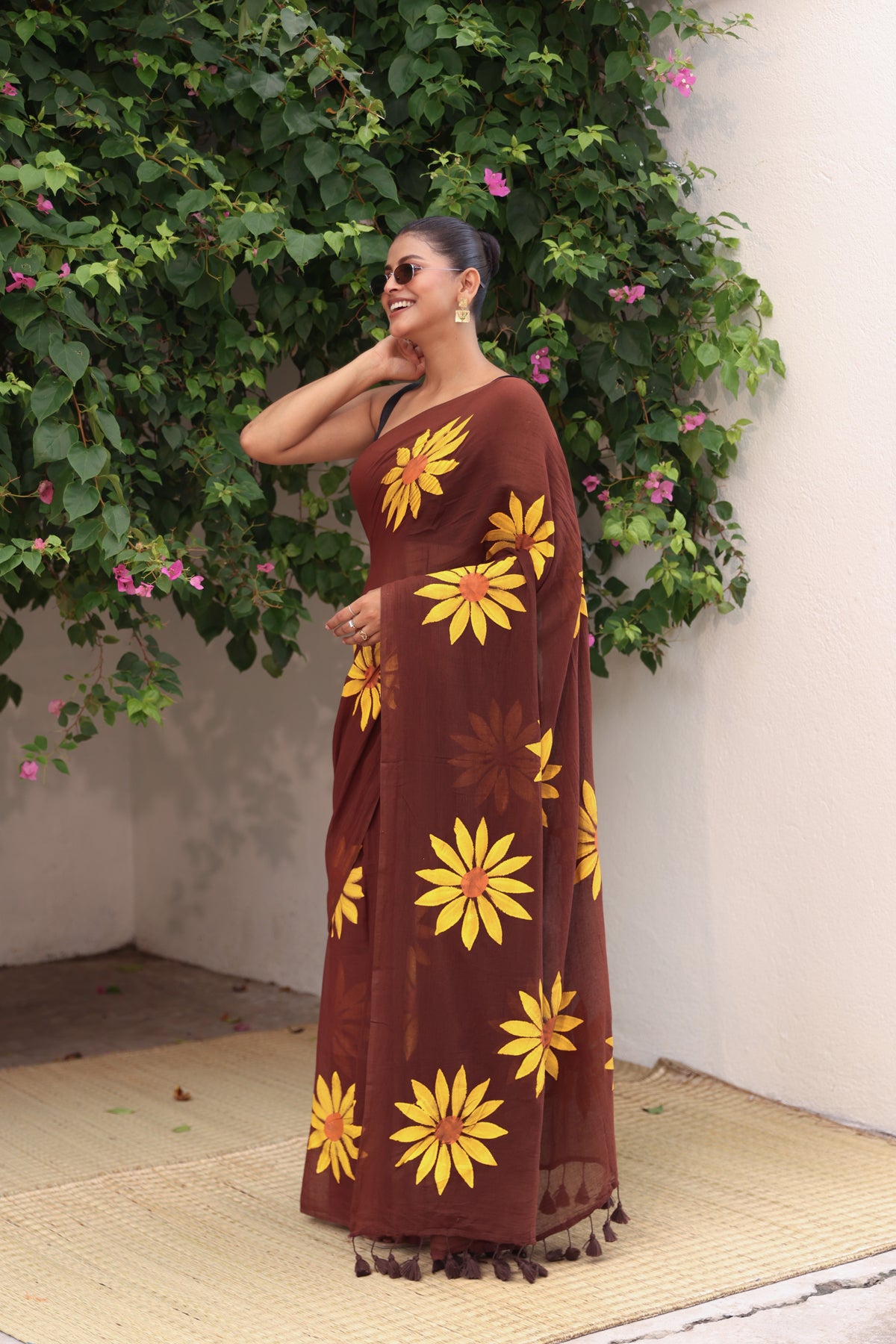 Brown with sunflower hand paint