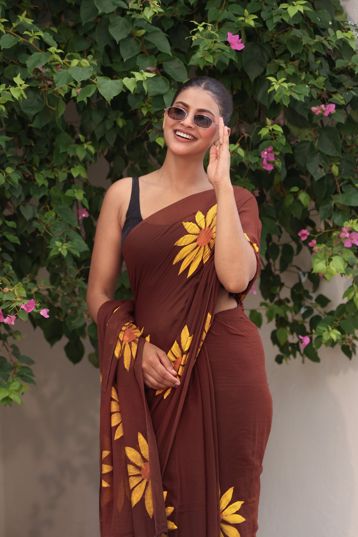 Brown with sunflower hand paint