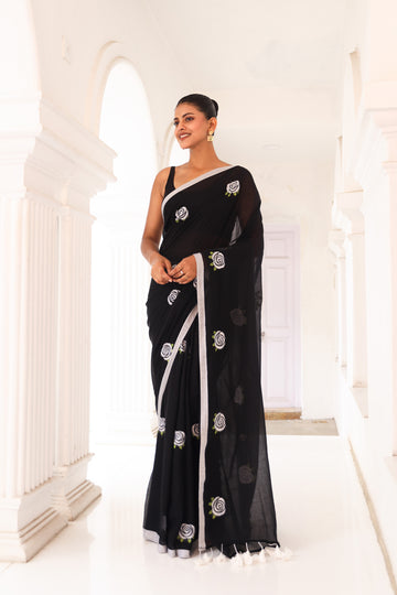 Black with white roses