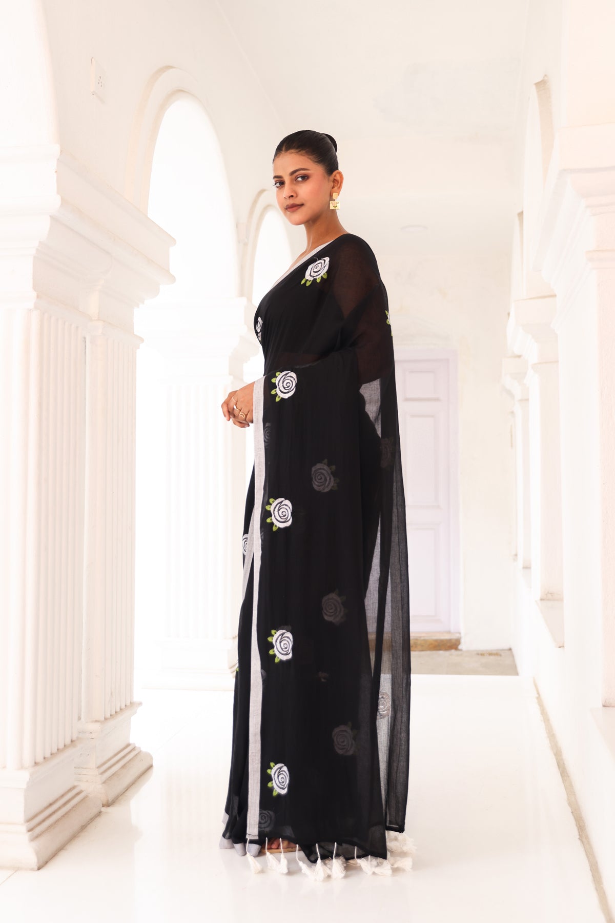 Black with white roses