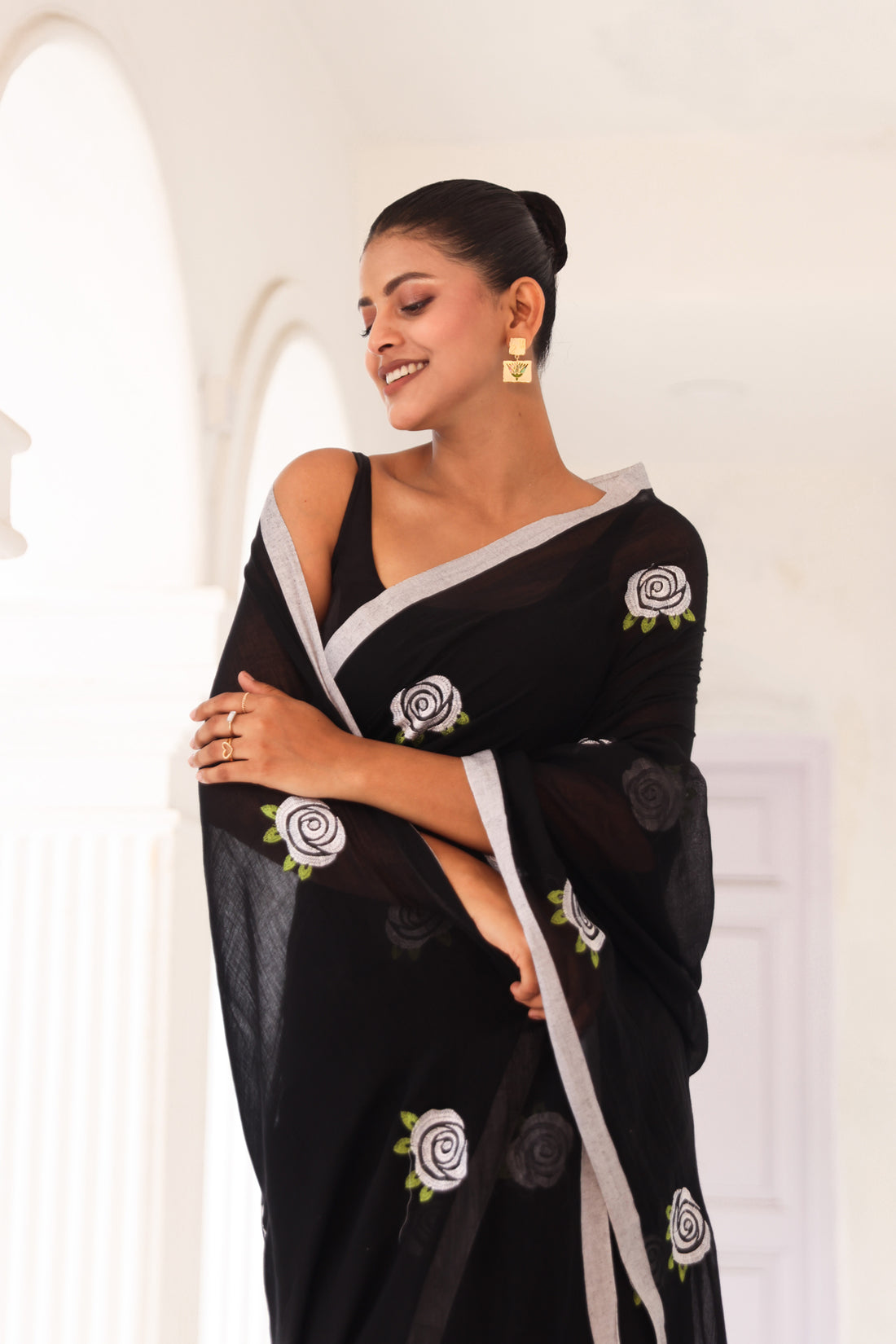 Black with white roses