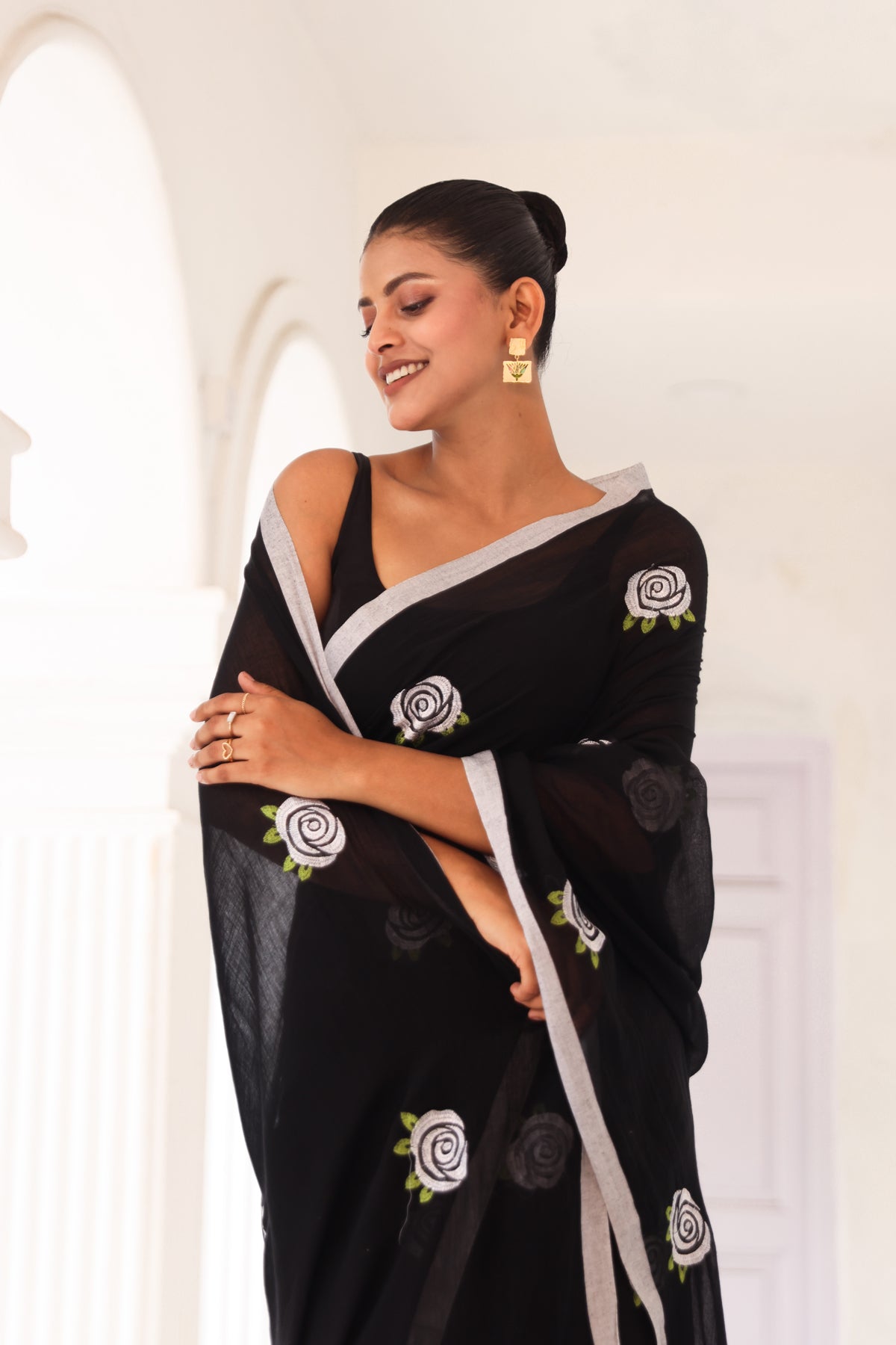 Black with white roses
