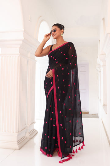 Black with pink hearts