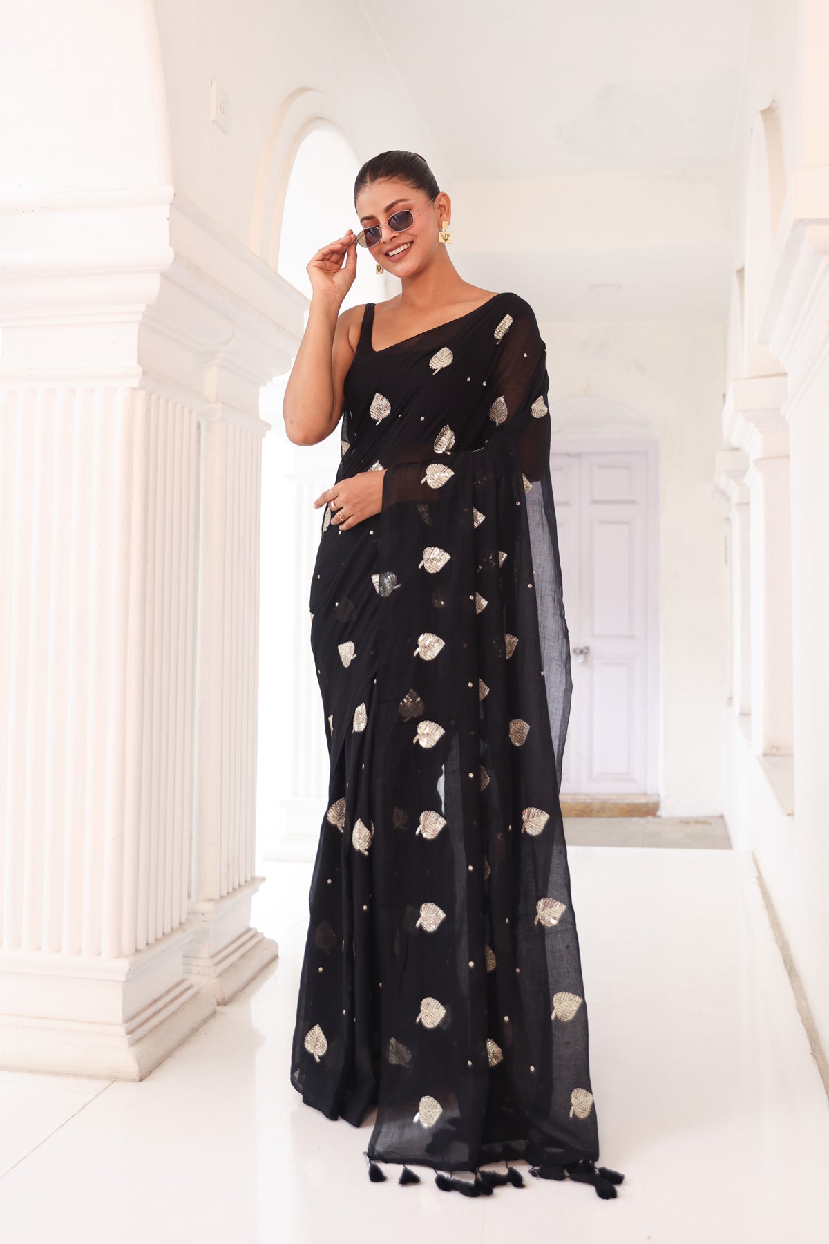 Black with leaf design