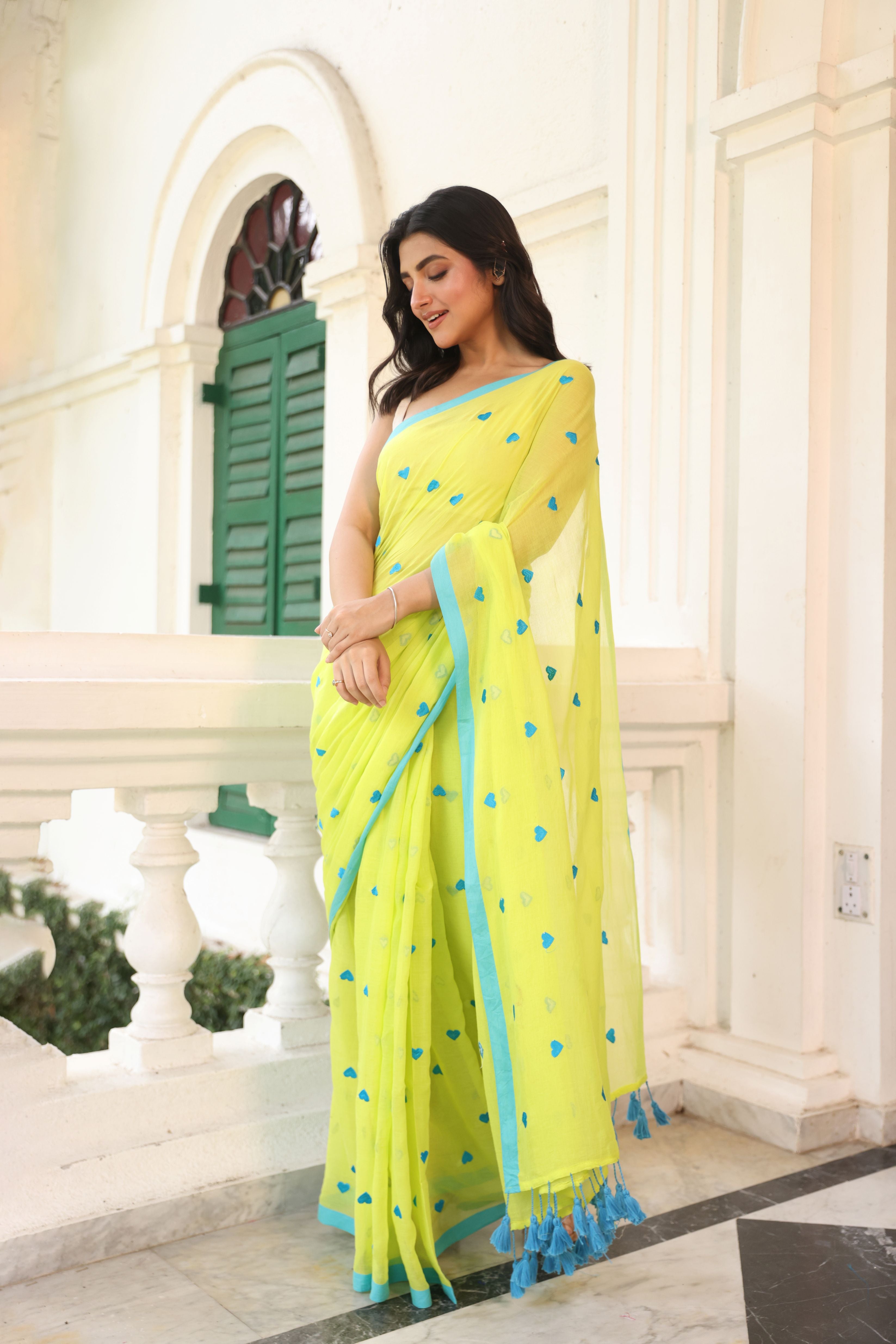 neon green with blue hearts