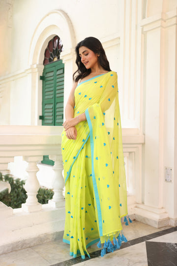 neon green with blue hearts