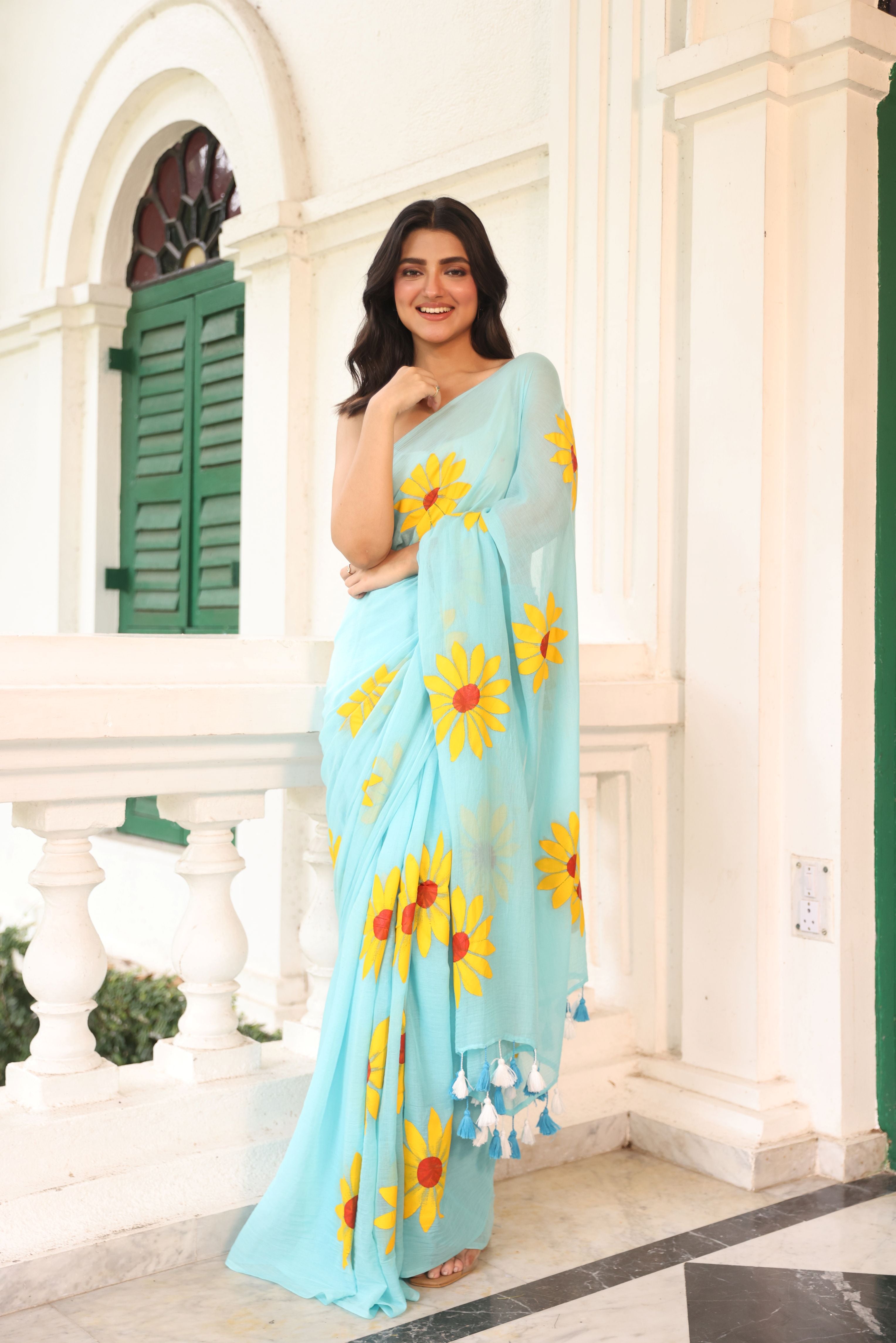Sky blue with sunflower hand painted