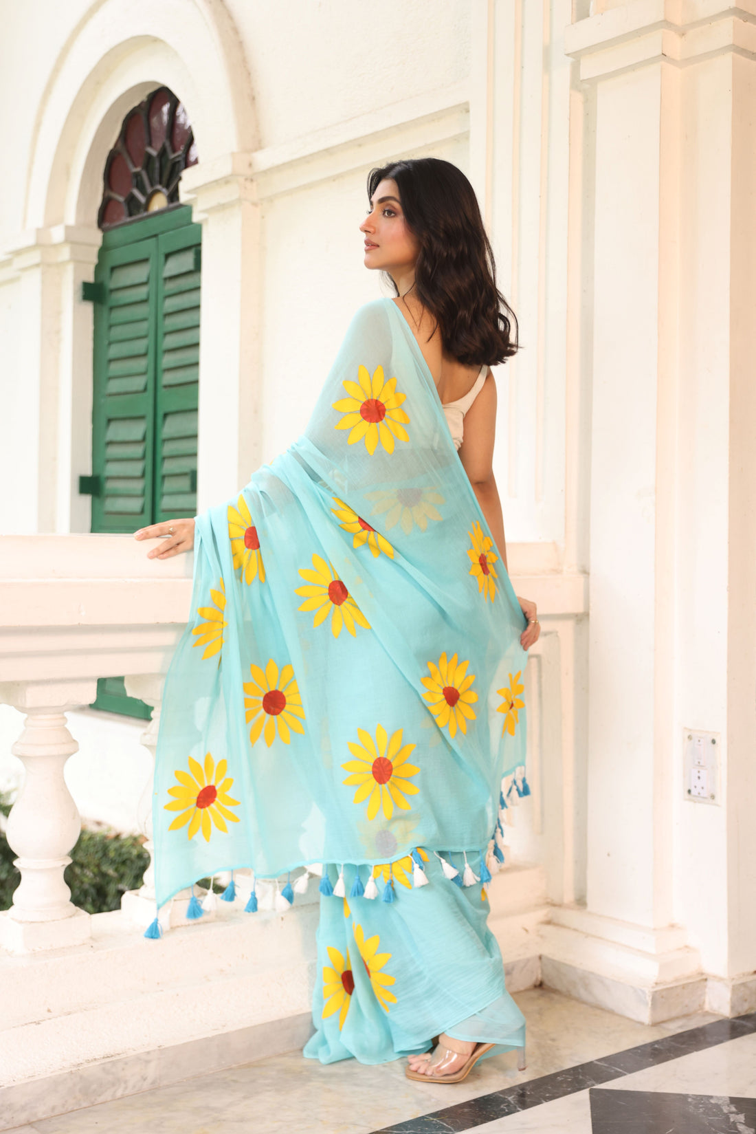 Sky blue with sunflower hand painted