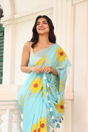 Sky blue with sunflower hand painted
