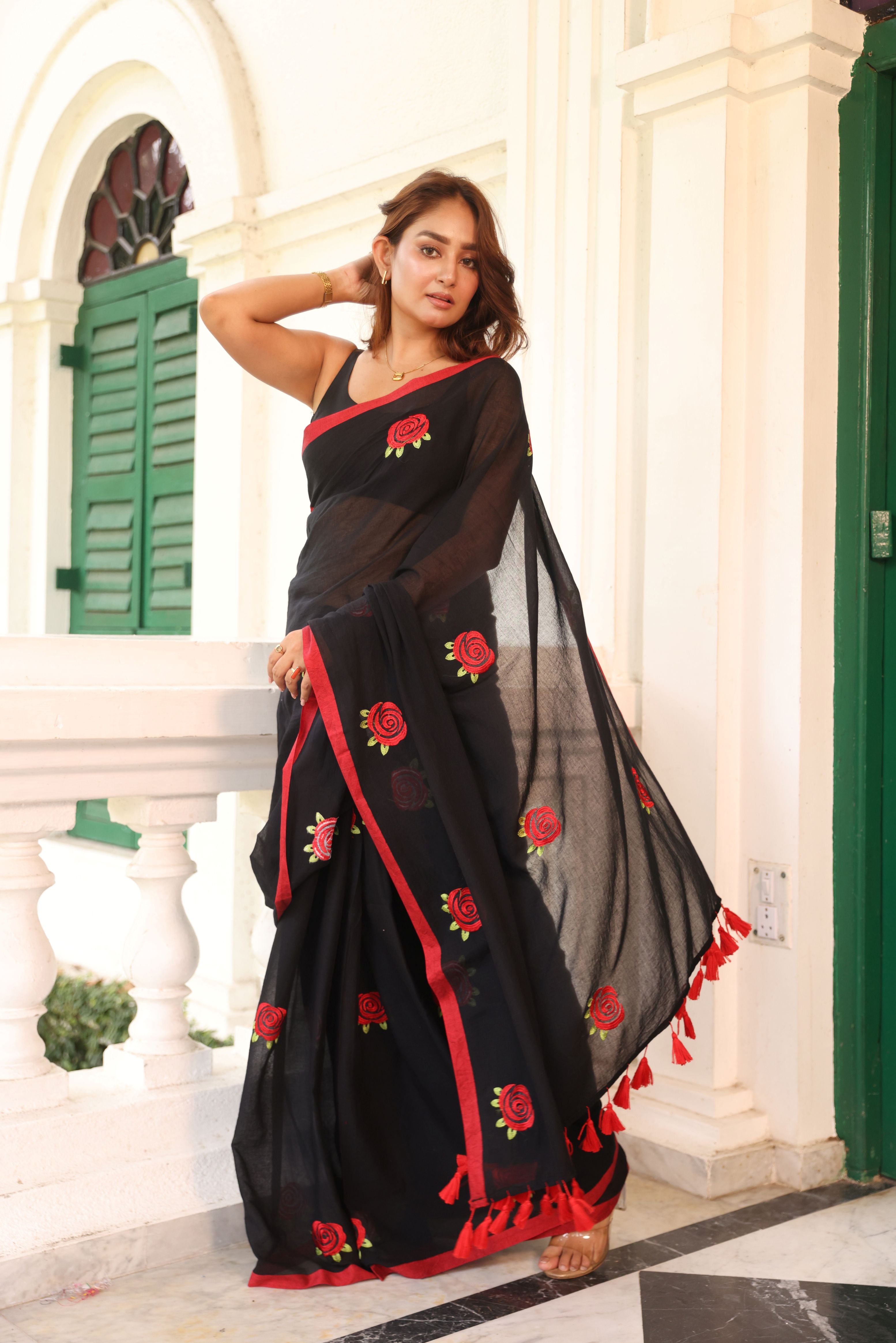 Black with red roses