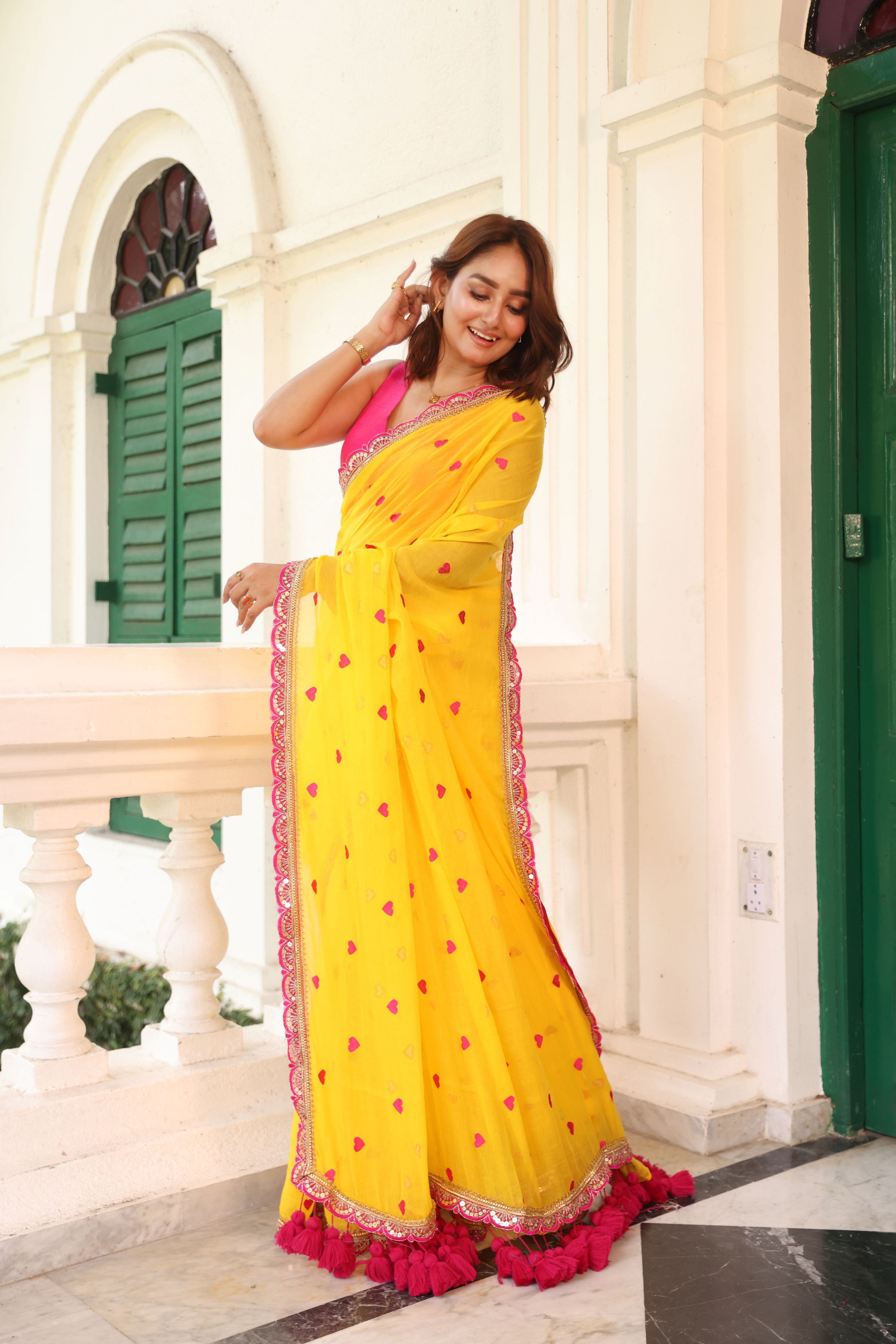 Yellow with lace border