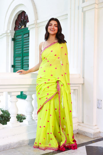 Neon green with lace border