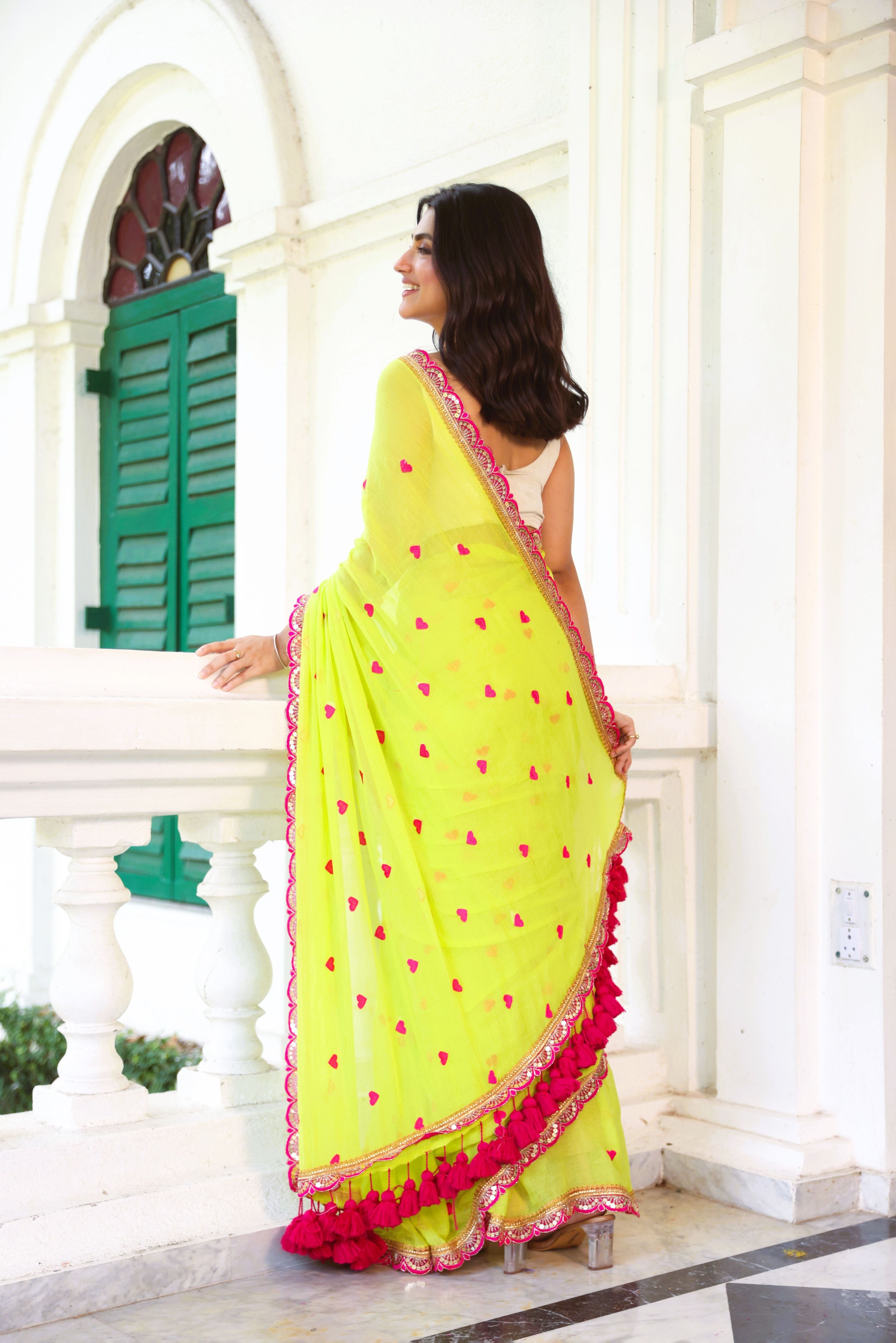 Neon green with lace border